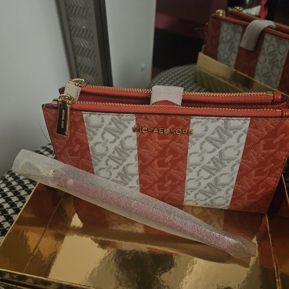 Michael Kors Jet Set Logo Double Zip Wristlet Large Wallet Gift Box - Picture 2 of 11